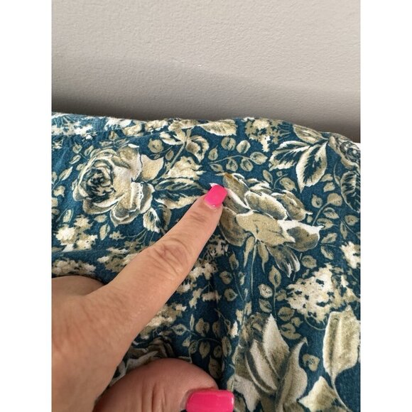 Vintage Teal Blue Floral Babydoll Midi L Dress Cottagecore Sleeveless Romantic - Picture 4 of 7